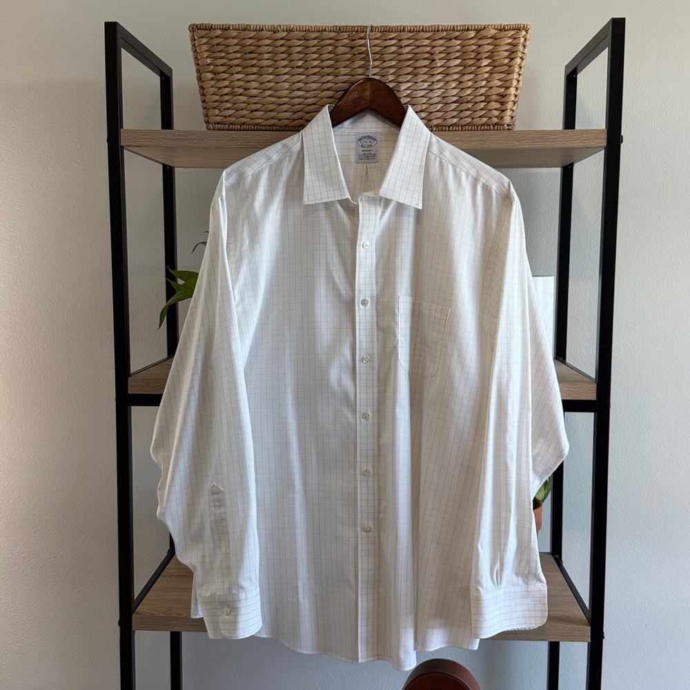 Brooks Brothers No Iron Regent Cotton Windowpane Print Button Up Dress Shirt